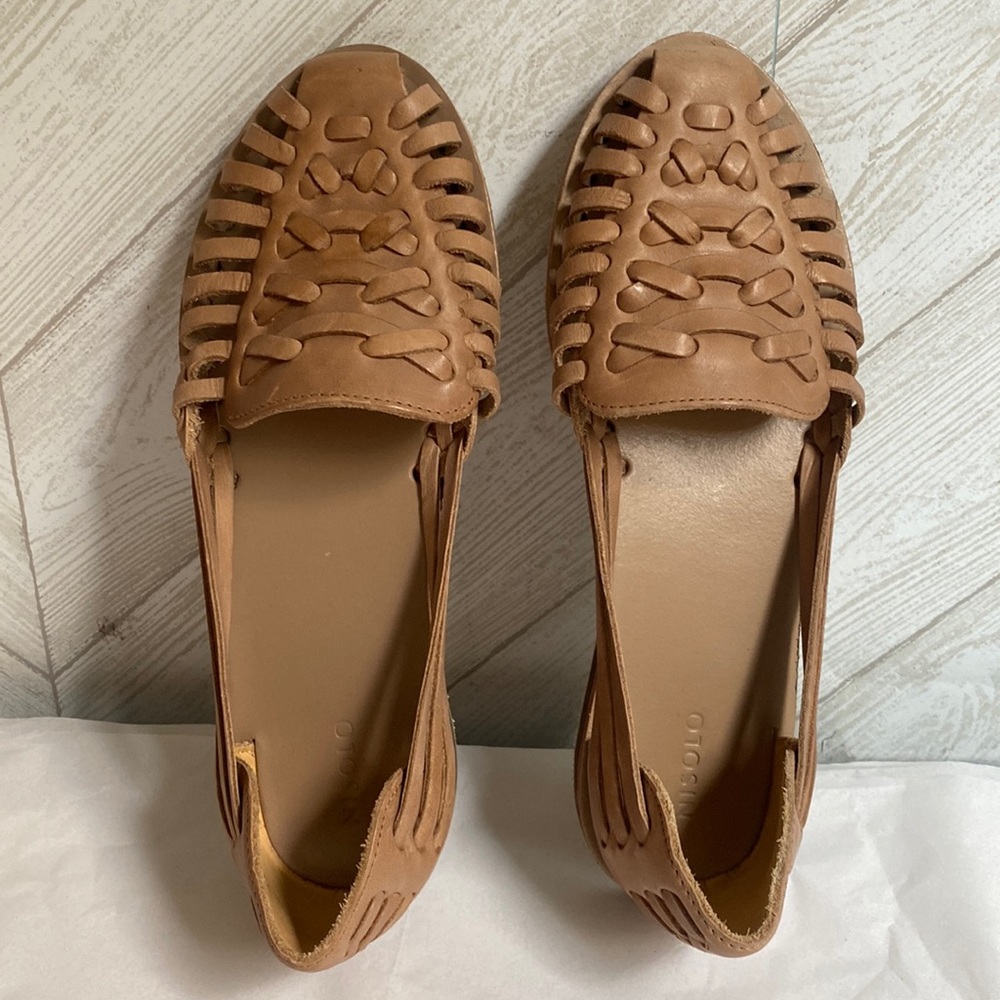 Nisolo Tan Woven Leather Flats